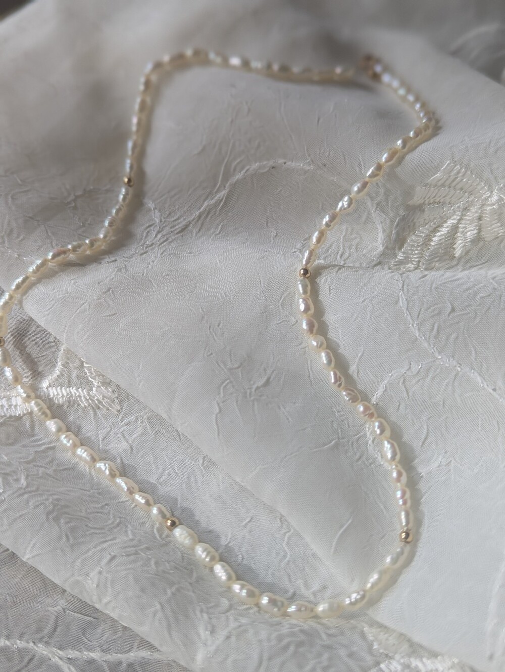 14K Solid Gold Clasp Freshwater Pearl Necklace 18" Real Rice Pearl Choker